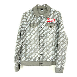 Marvel Denim Jacket Mens SZ S Trucker Jean Button Up Logo Patch Comic Books